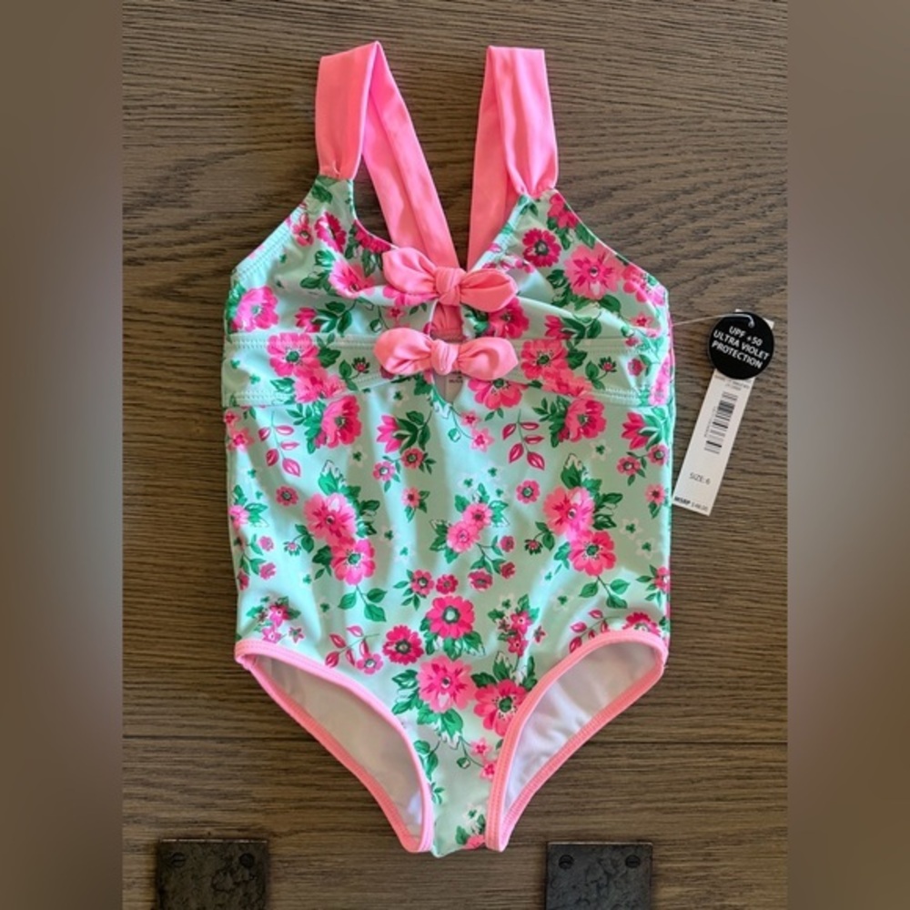 NWT Nicole Miller Kids Floral One Piece - Pink and Green